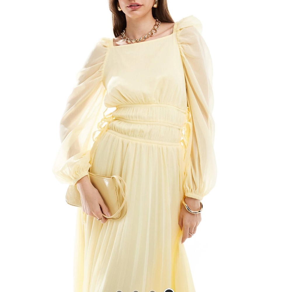 ASOS Design pleated drawstring bodice maxi dress in pastel Yellow US 12
